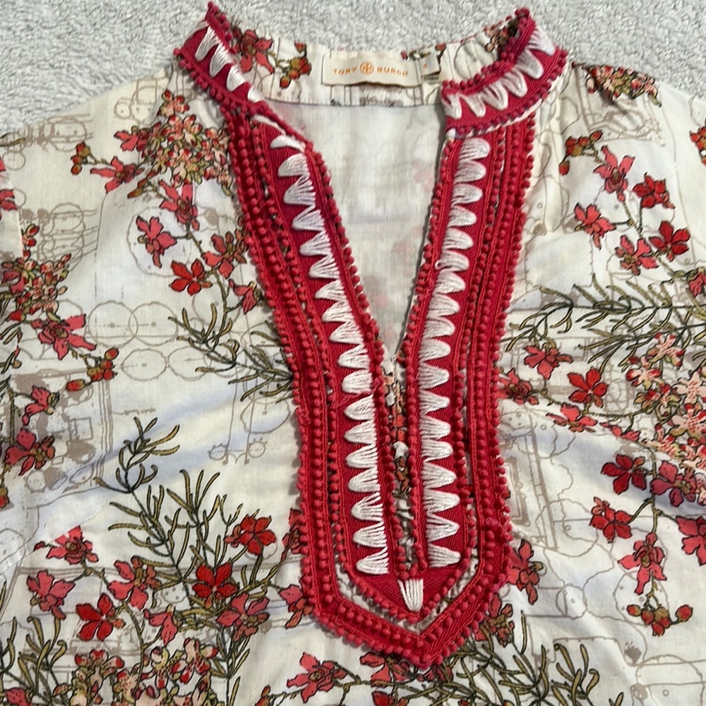 Tory Burch Floral Embroidered Women's Tunic  - Red n white  top or dress